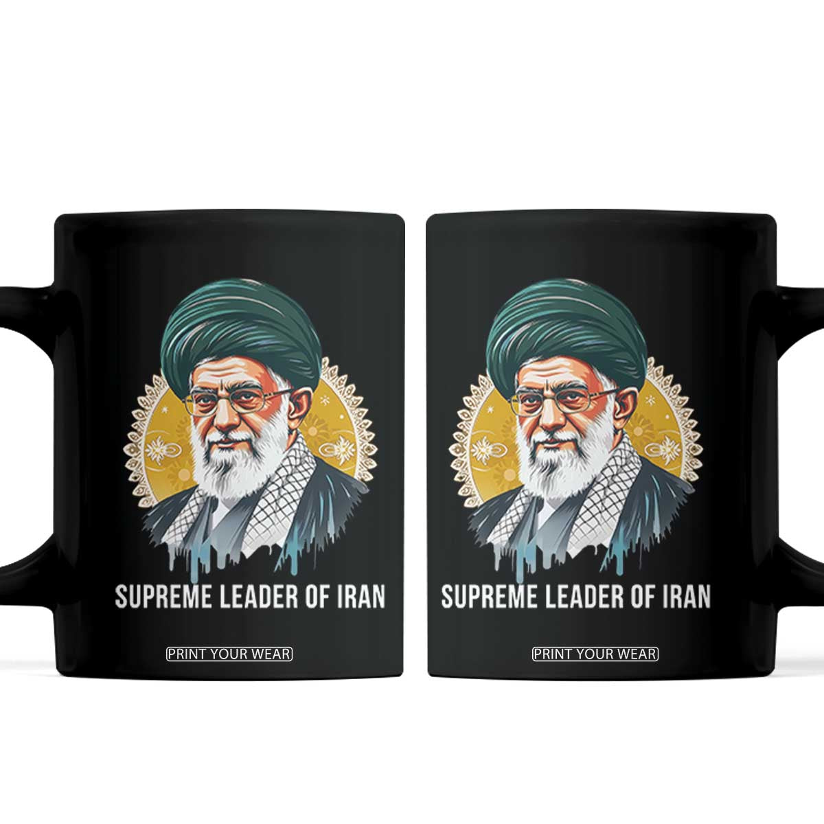 Supreme Leader Of Iran Graphic Portrait Coffee Mug Iranian Political Figure TS02 Black Print Your Wear