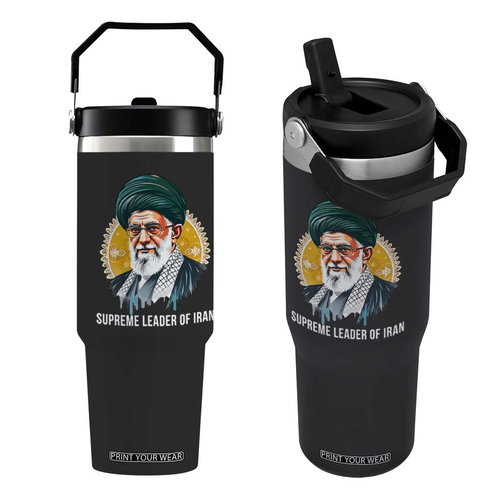 Supreme Leader Of Iran Graphic Portrait Flip Straw Tumbler Iranian Political Figure TS02 One Size: 30 oz Black Print Your Wear