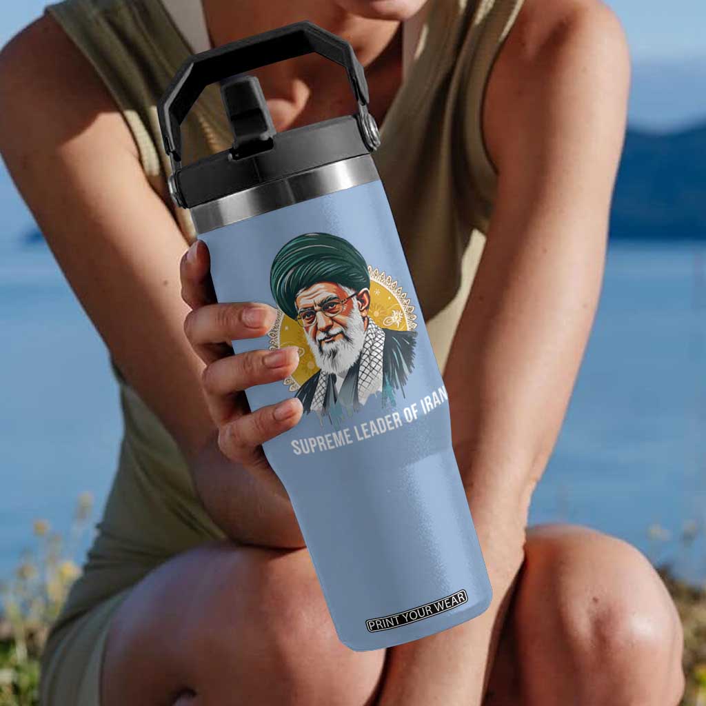 Supreme Leader Of Iran Graphic Portrait Flip Straw Tumbler Iranian Political Figure TS02 One Size: 30 oz Light Blue Print Your Wear