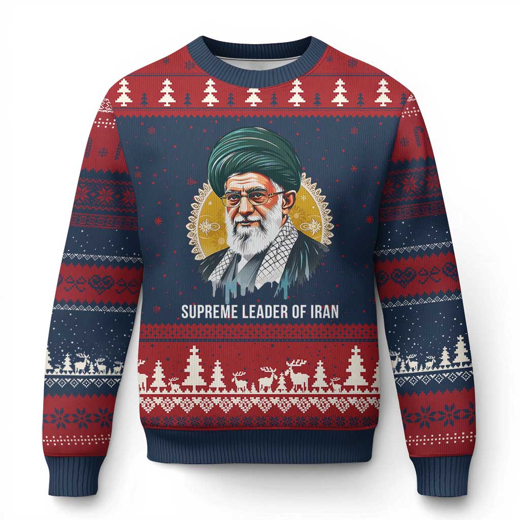 Supreme Leader Of Iran Graphic Portrait Ugly Christmas Sweater Iranian Political Figure TS02 Navy Red Print Your Wear