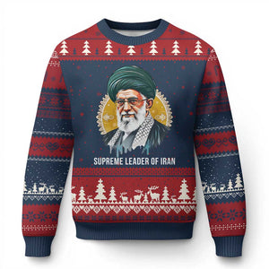 Supreme Leader Of Iran Graphic Portrait Ugly Christmas Sweater Iranian Political Figure TS02 Navy Red Print Your Wear