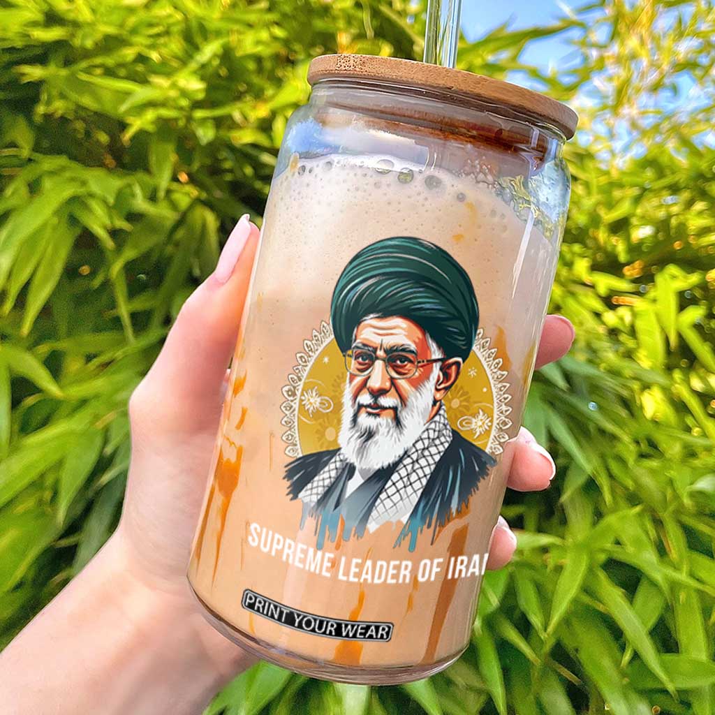 Supreme Leader Of Iran Graphic Portrait Glass Can Iranian Political Figure TS02 Black Print Your Wear