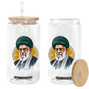 Supreme Leader Of Iran Graphic Portrait Glass Can Iranian Political Figure TS02 Print Your Wear