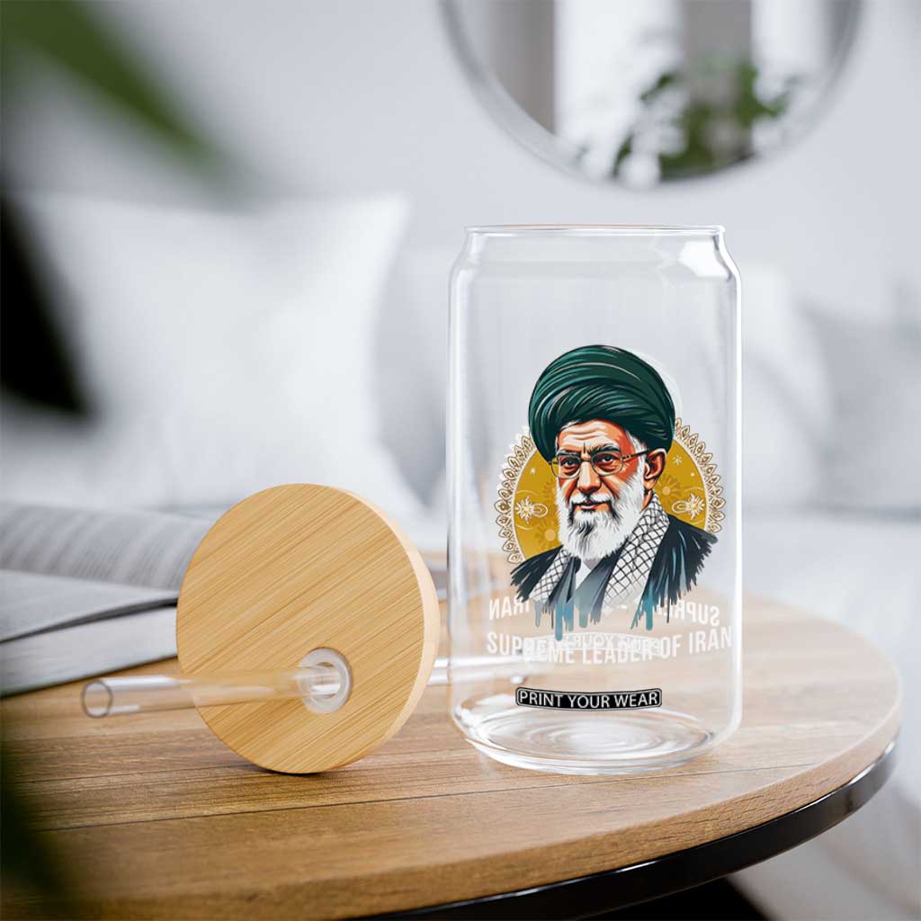 Supreme Leader Of Iran Graphic Portrait Glass Can Iranian Political Figure TS02 Print Your Wear