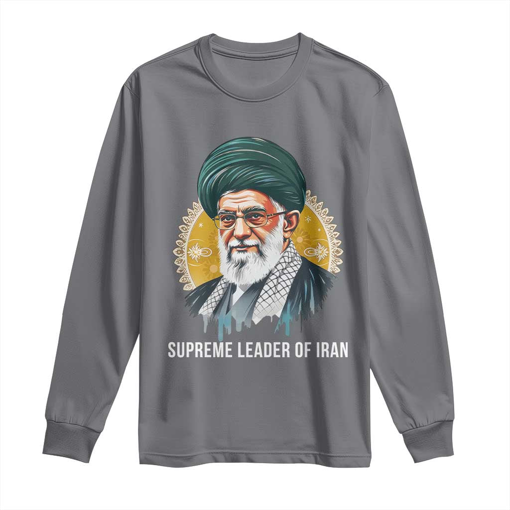 Supreme Leader Of Iran Graphic Portrait Long Sleeve Shirt Iranian Political Figure TS02 Charcoal Print Your Wear