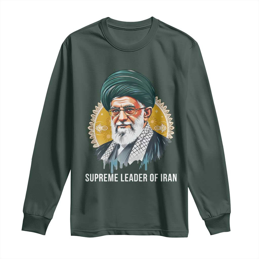 Supreme Leader Of Iran Graphic Portrait Long Sleeve Shirt Iranian Political Figure TS02 Dark Forest Green Print Your Wear
