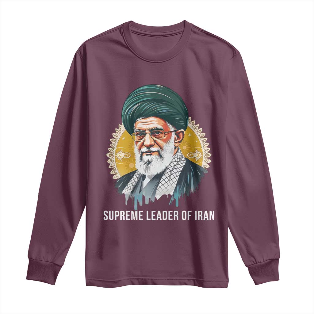 Supreme Leader Of Iran Graphic Portrait Long Sleeve Shirt Iranian Political Figure TS02 Maroon Print Your Wear