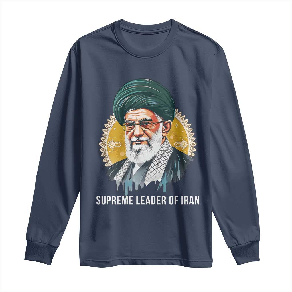 Supreme Leader Of Iran Graphic Portrait Long Sleeve Shirt Iranian Political Figure TS02 Navy Print Your Wear