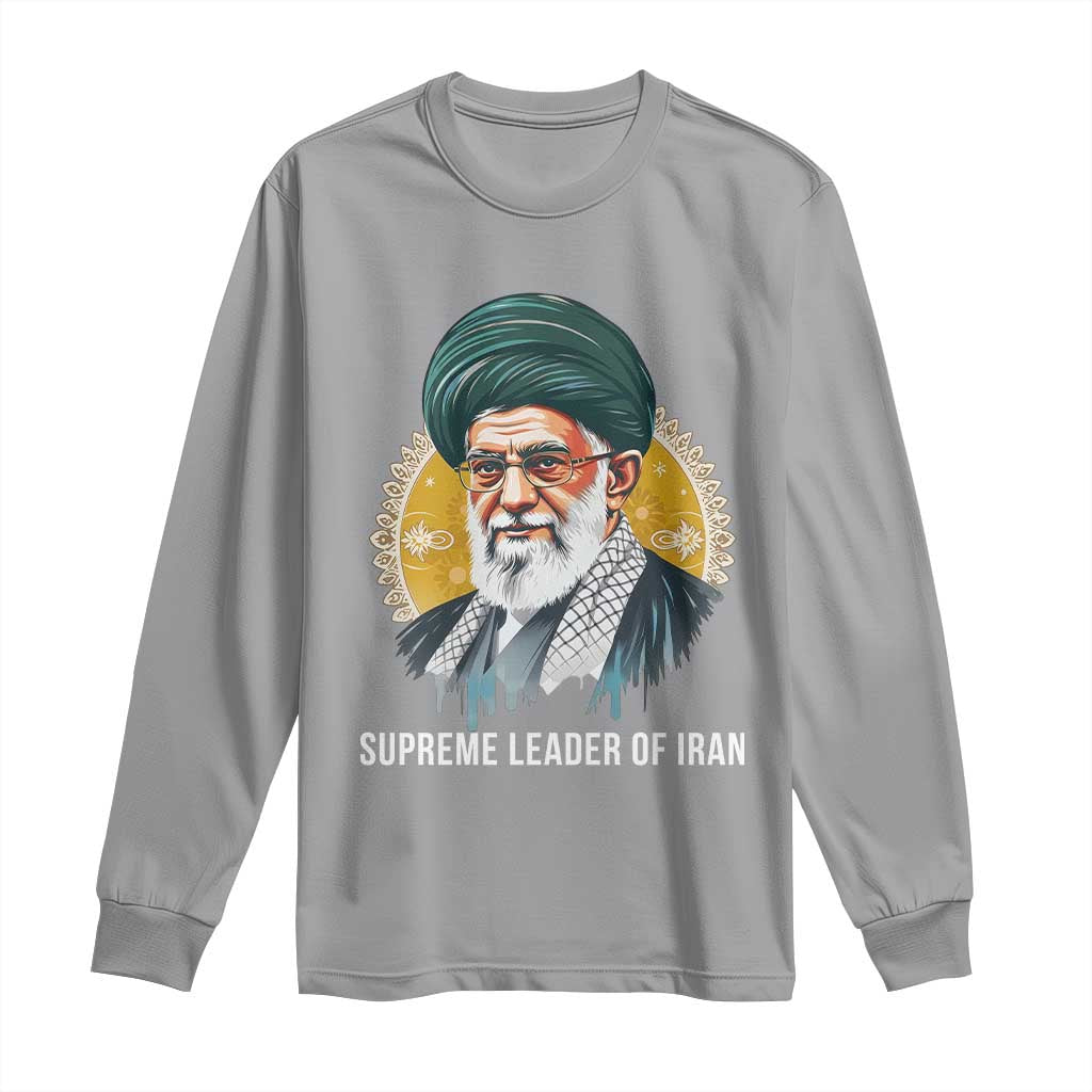 Supreme Leader Of Iran Graphic Portrait Long Sleeve Shirt Iranian Political Figure TS02 Sport Gray Print Your Wear