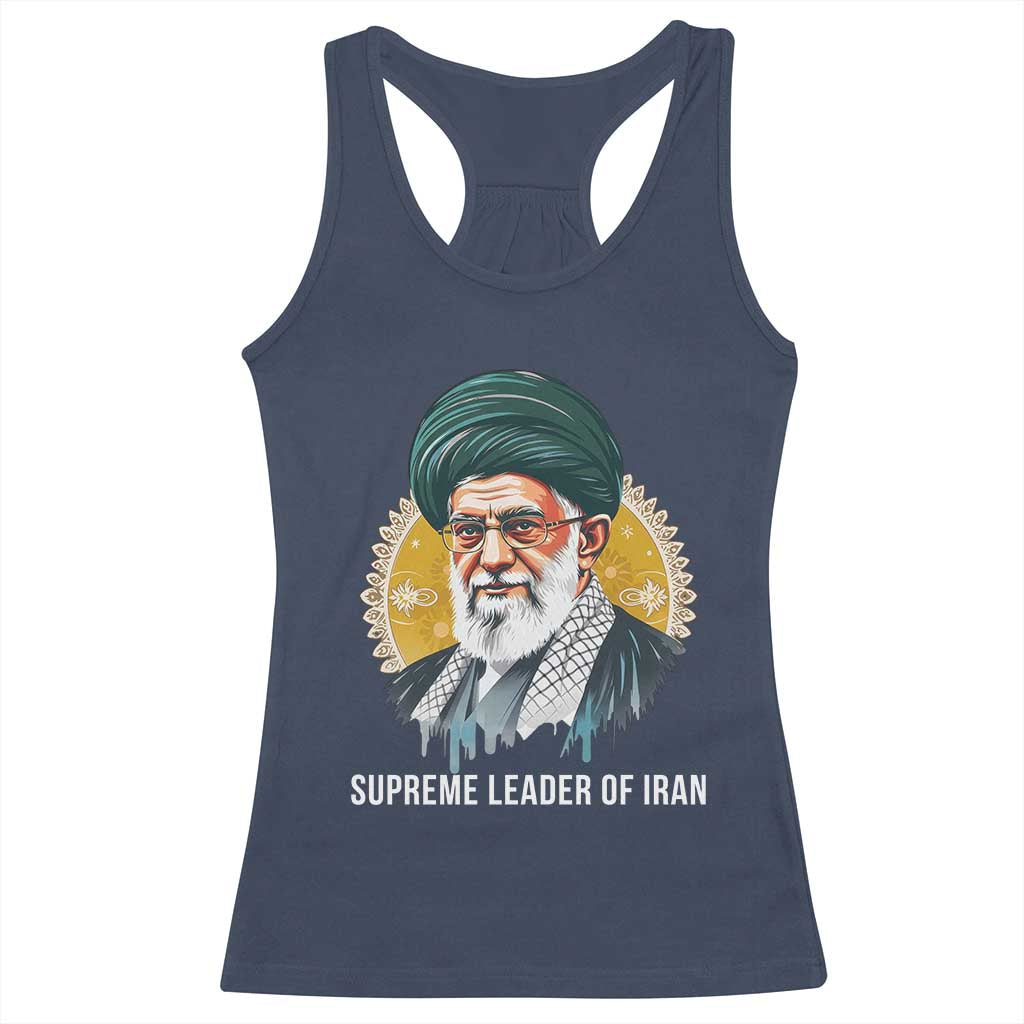 Supreme Leader Of Iran Graphic Portrait Racerback Tank Top Iranian Political Figure TS02 Navy Print Your Wear