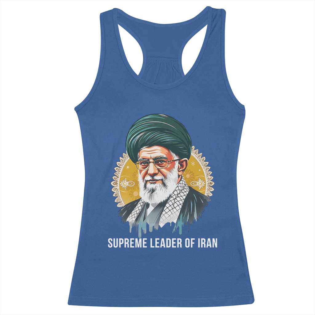 Supreme Leader Of Iran Graphic Portrait Racerback Tank Top Iranian Political Figure TS02 Royal Blue Print Your Wear