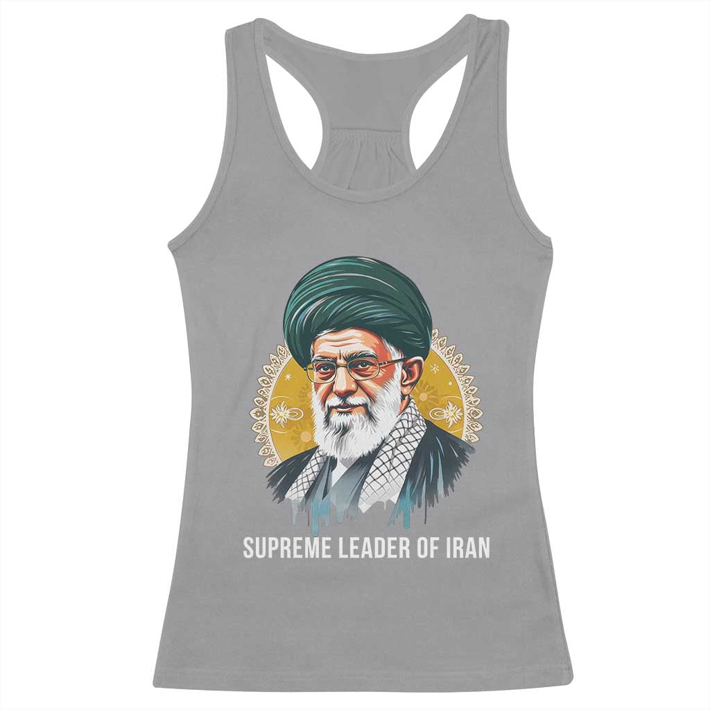 Supreme Leader Of Iran Graphic Portrait Racerback Tank Top Iranian Political Figure TS02 Sport Gray Print Your Wear