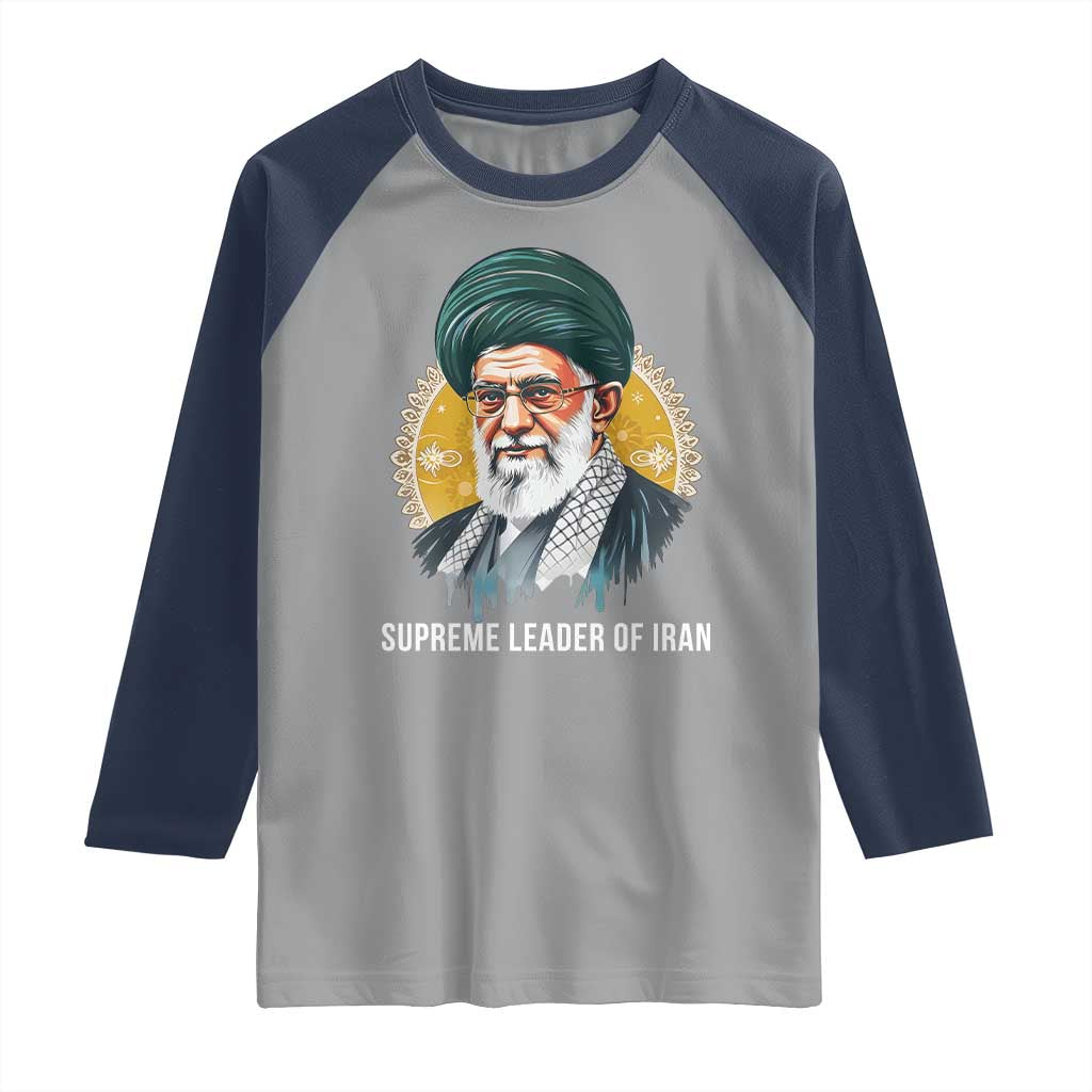 Supreme Leader Of Iran Graphic Portrait Raglan Shirt Iranian Political Figure TS02 Sport Gray Navy Print Your Wear