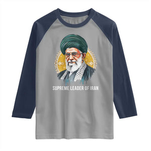 Supreme Leader Of Iran Graphic Portrait Raglan Shirt Iranian Political Figure TS02 Sport Gray Navy Print Your Wear