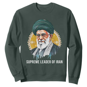 Supreme Leader Of Iran Graphic Portrait Sweatshirt Iranian Political Figure TS02 Dark Forest Green Print Your Wear