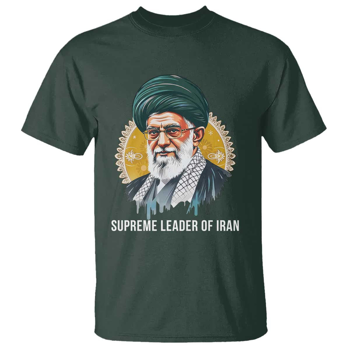 Supreme Leader Of Iran Graphic Portrait T Shirt Iranian Political Figure TS02 Dark Forest Green Print Your Wear