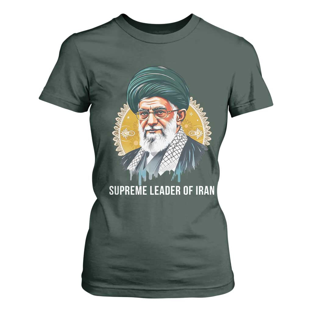 Supreme Leader Of Iran Graphic Portrait T Shirt For Women Iranian Political Figure TS02 Dark Forest Green Print Your Wear