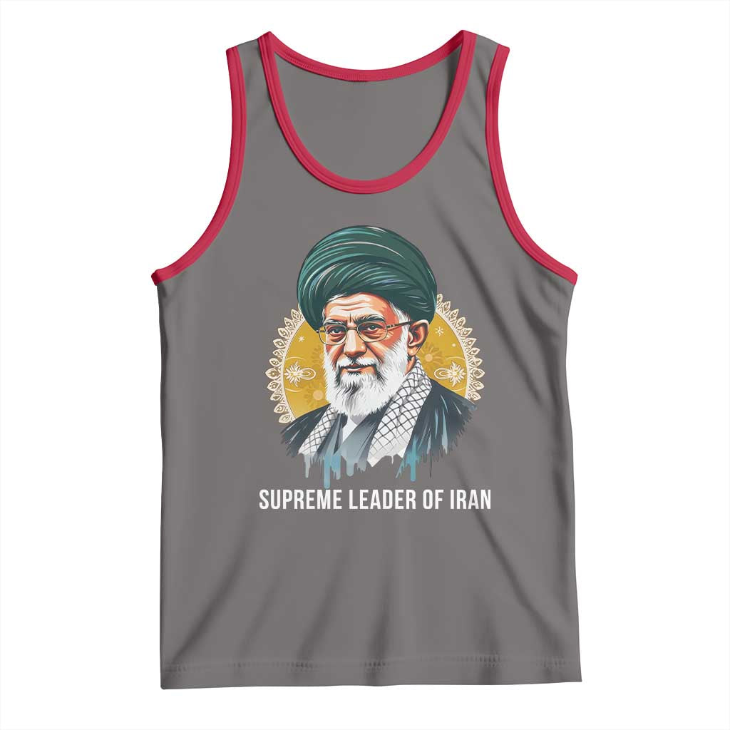 Supreme Leader Of Iran Graphic Portrait Tank Top Iranian Political Figure TS02 Deep Heather Red Print Your Wear