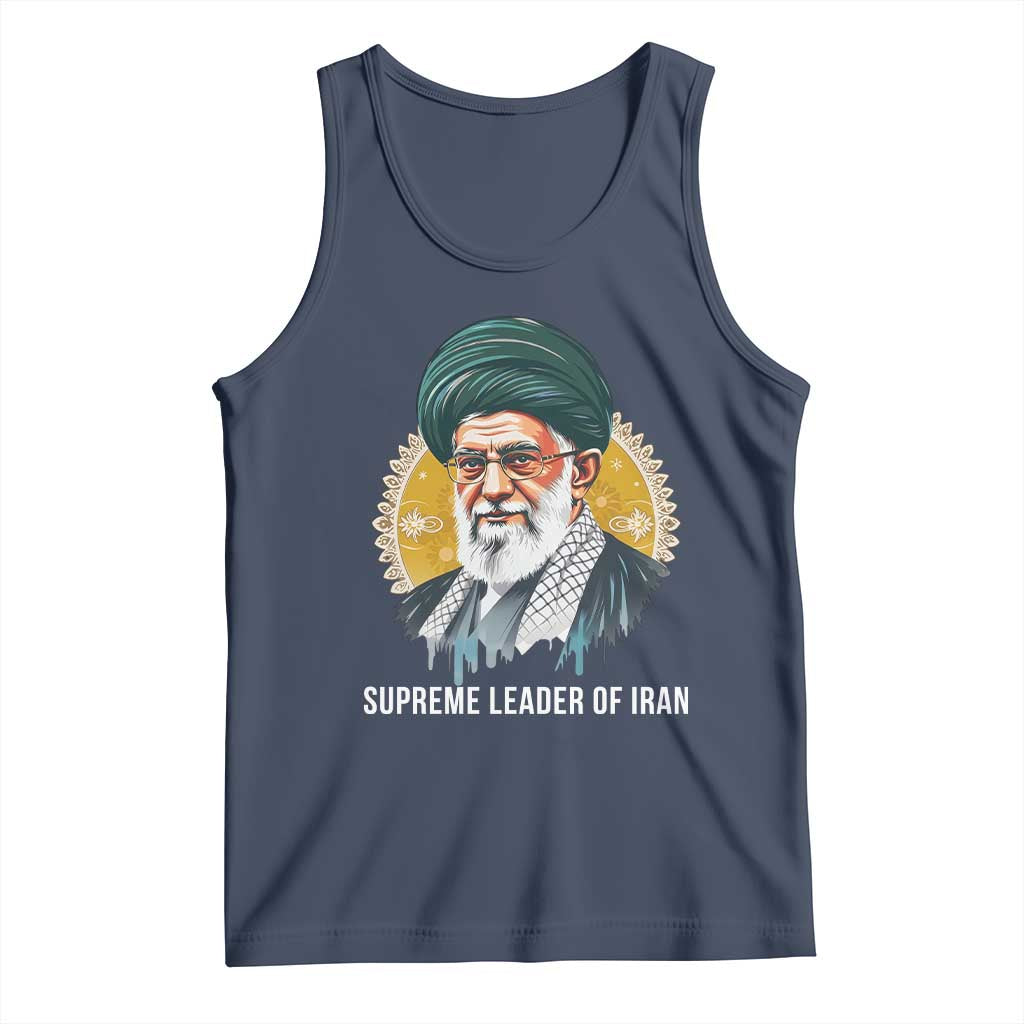 Supreme Leader Of Iran Graphic Portrait Tank Top Iranian Political Figure TS02 Navy Print Your Wear