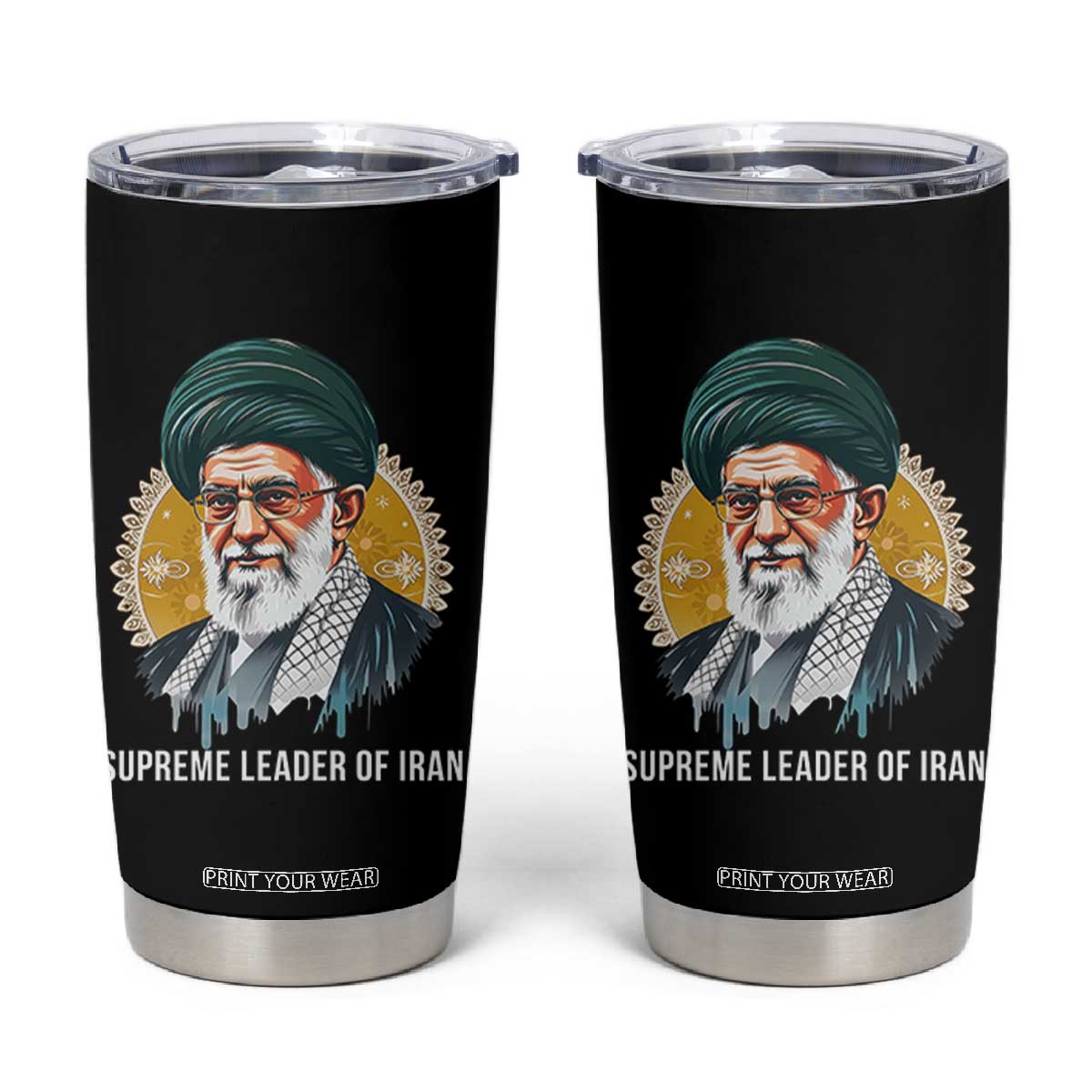 Supreme Leader Of Iran Graphic Portrait Tumbler Cup Iranian Political Figure TS02 Black Print Your Wear