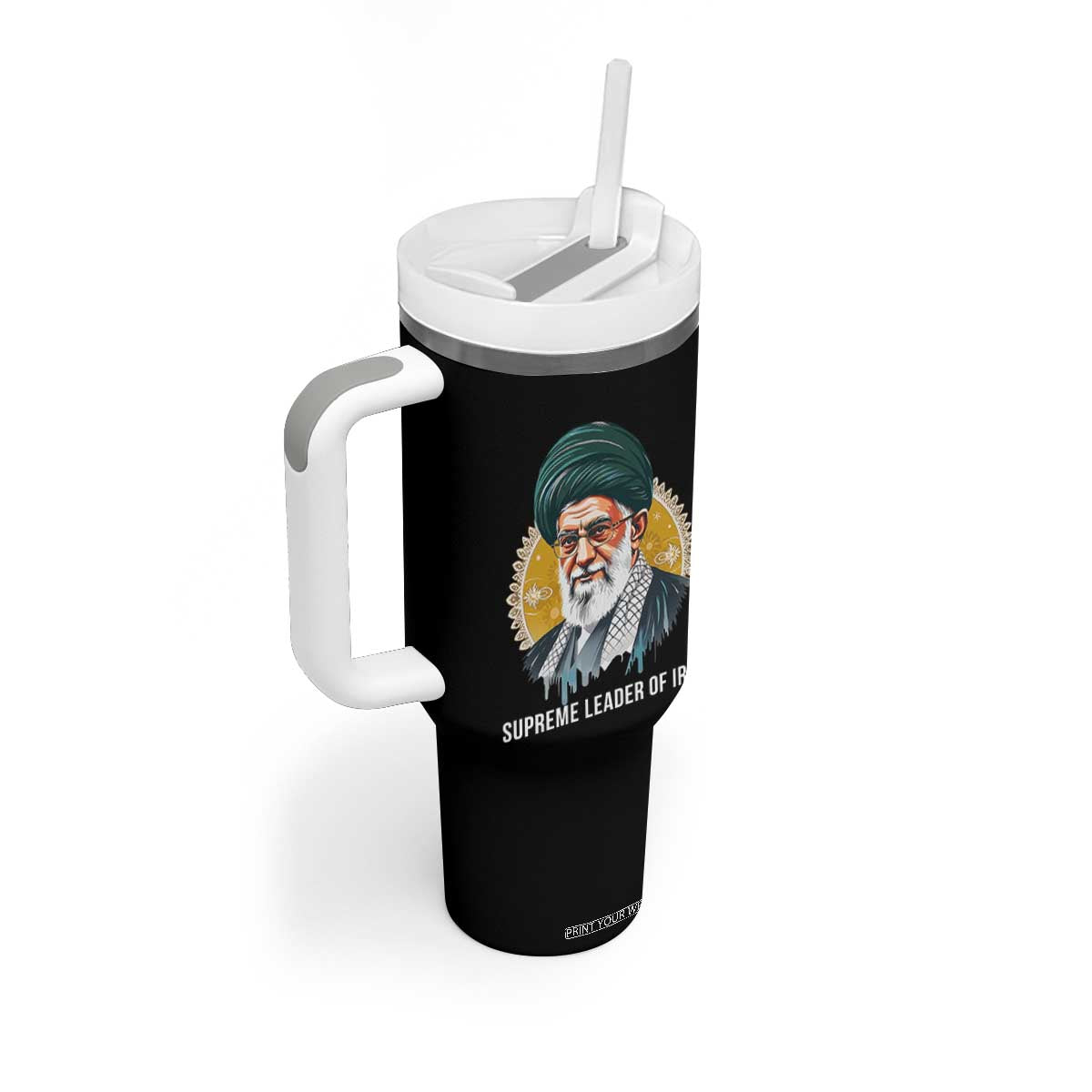 Supreme Leader Of Iran Graphic Portrait Tumbler With Handle Iranian Political Figure TS02 Print Your Wear