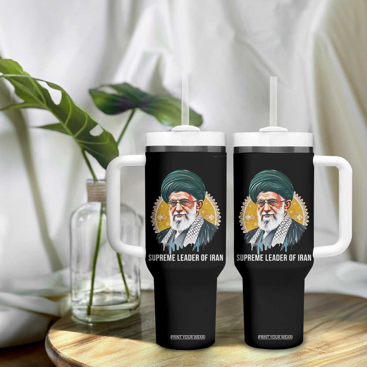 Supreme Leader Of Iran Graphic Portrait Tumbler With Handle Iranian Political Figure TS02 Print Your Wear
