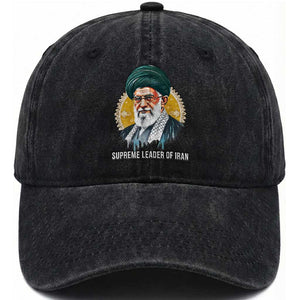 Supreme Leader Of Iran Graphic Portrait Washed Cotton Baseball Cap Iranian Political Figure TS02 Washed Cap Universal Fit Black Print Your Wear