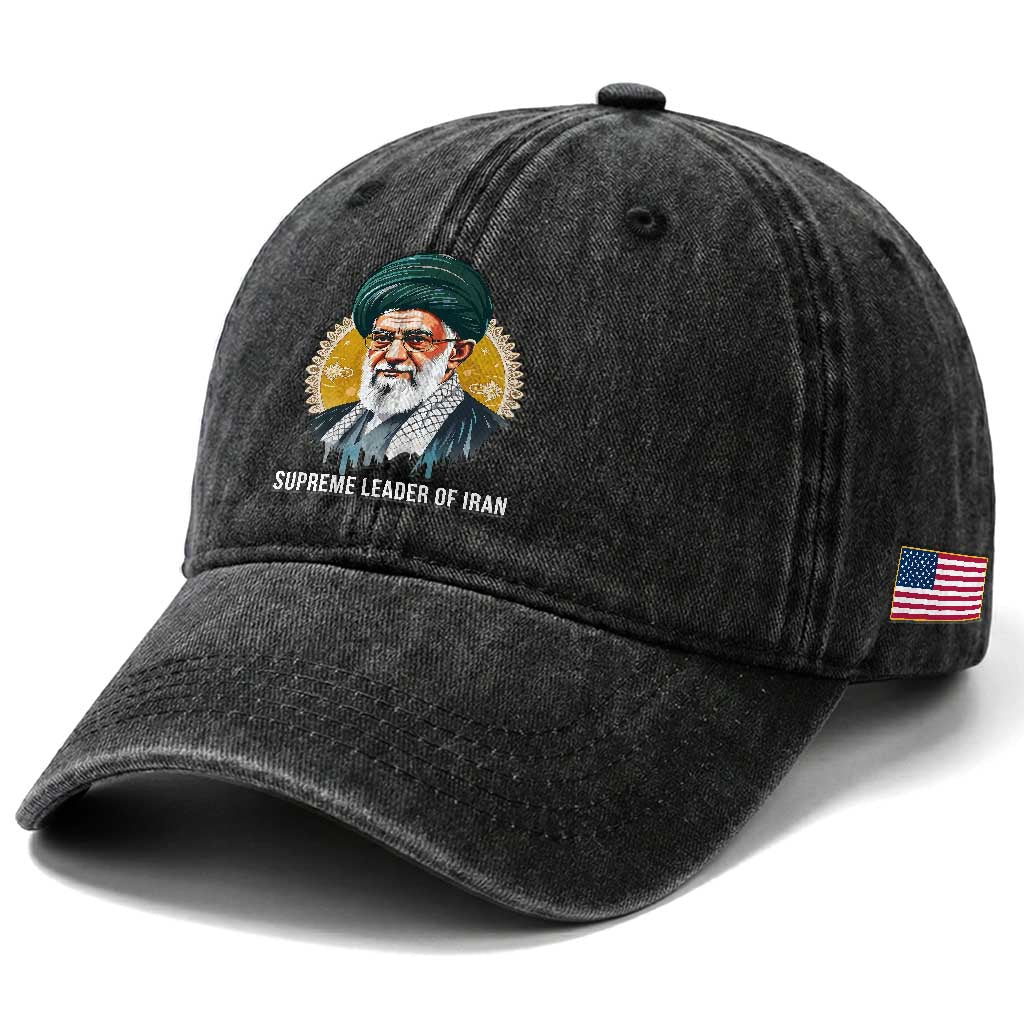 Supreme Leader Of Iran Graphic Portrait Washed Cotton Baseball Cap Iranian Political Figure TS02 Print Your Wear