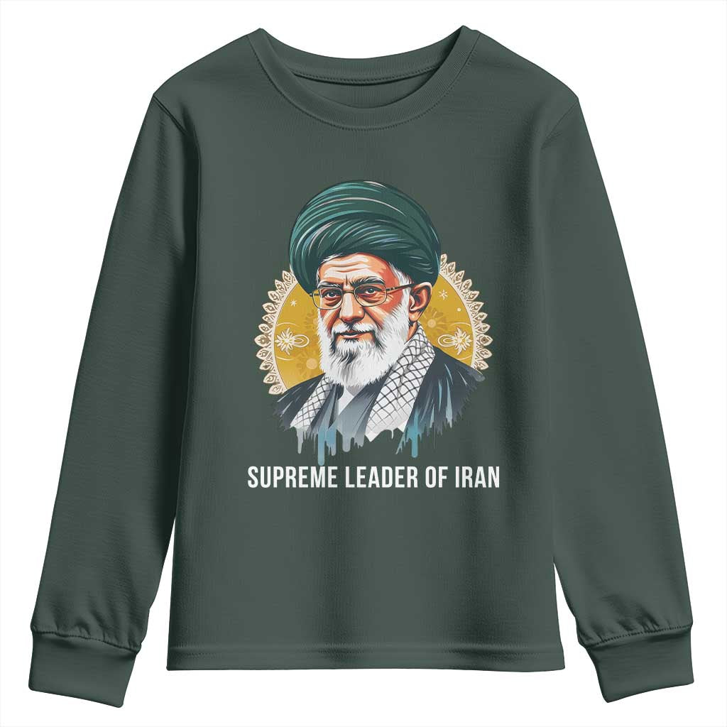 Supreme Leader Of Iran Graphic Portrait Youth Sweatshirt Iranian Political Figure TS02 Dark Forest Green Print Your Wear