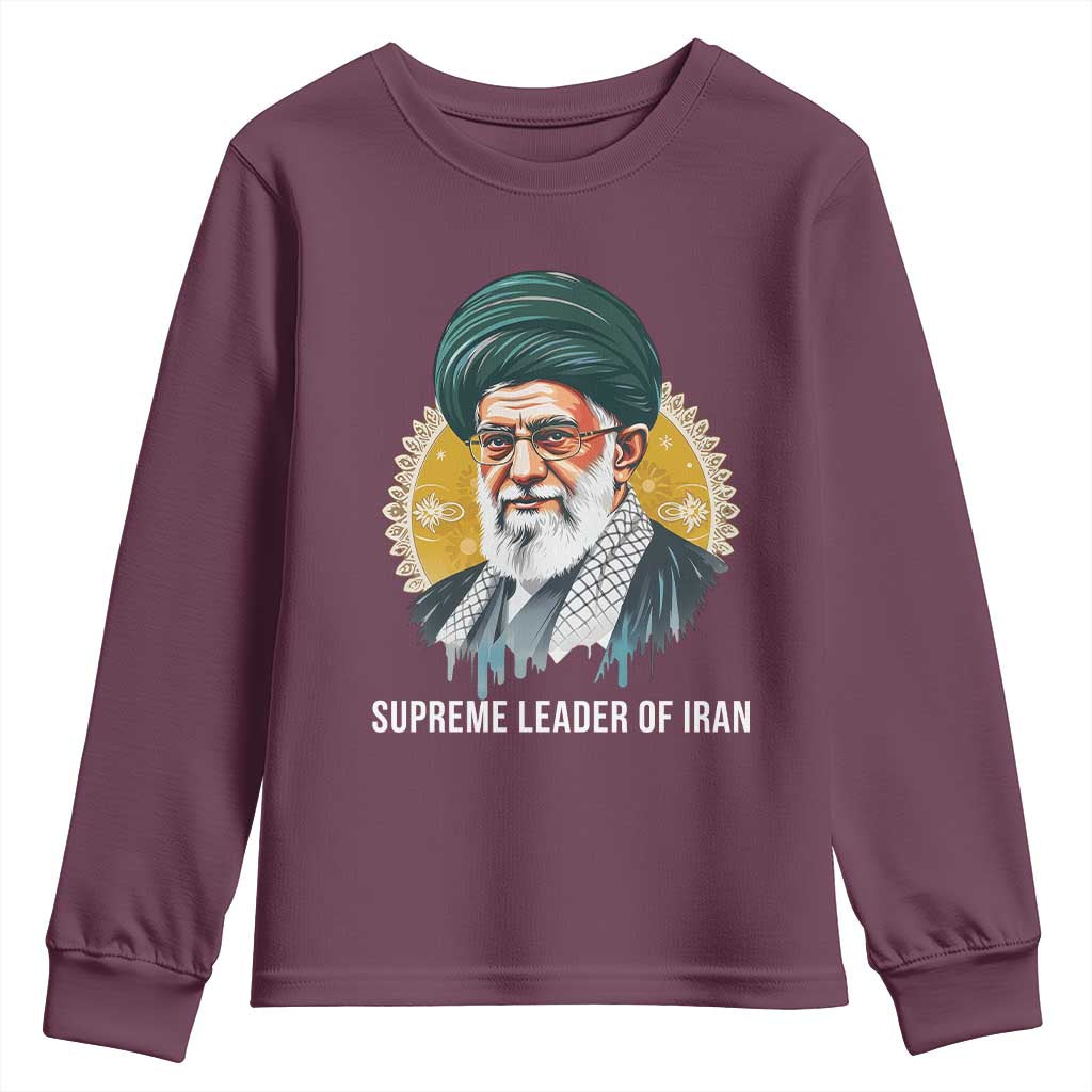 Supreme Leader Of Iran Graphic Portrait Youth Sweatshirt Iranian Political Figure TS02 Maroon Print Your Wear