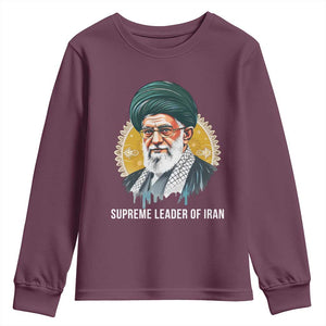 Supreme Leader Of Iran Graphic Portrait Youth Sweatshirt Iranian Political Figure TS02 Maroon Print Your Wear