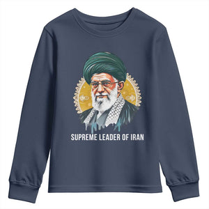 Supreme Leader Of Iran Graphic Portrait Youth Sweatshirt Iranian Political Figure TS02 Navy Print Your Wear