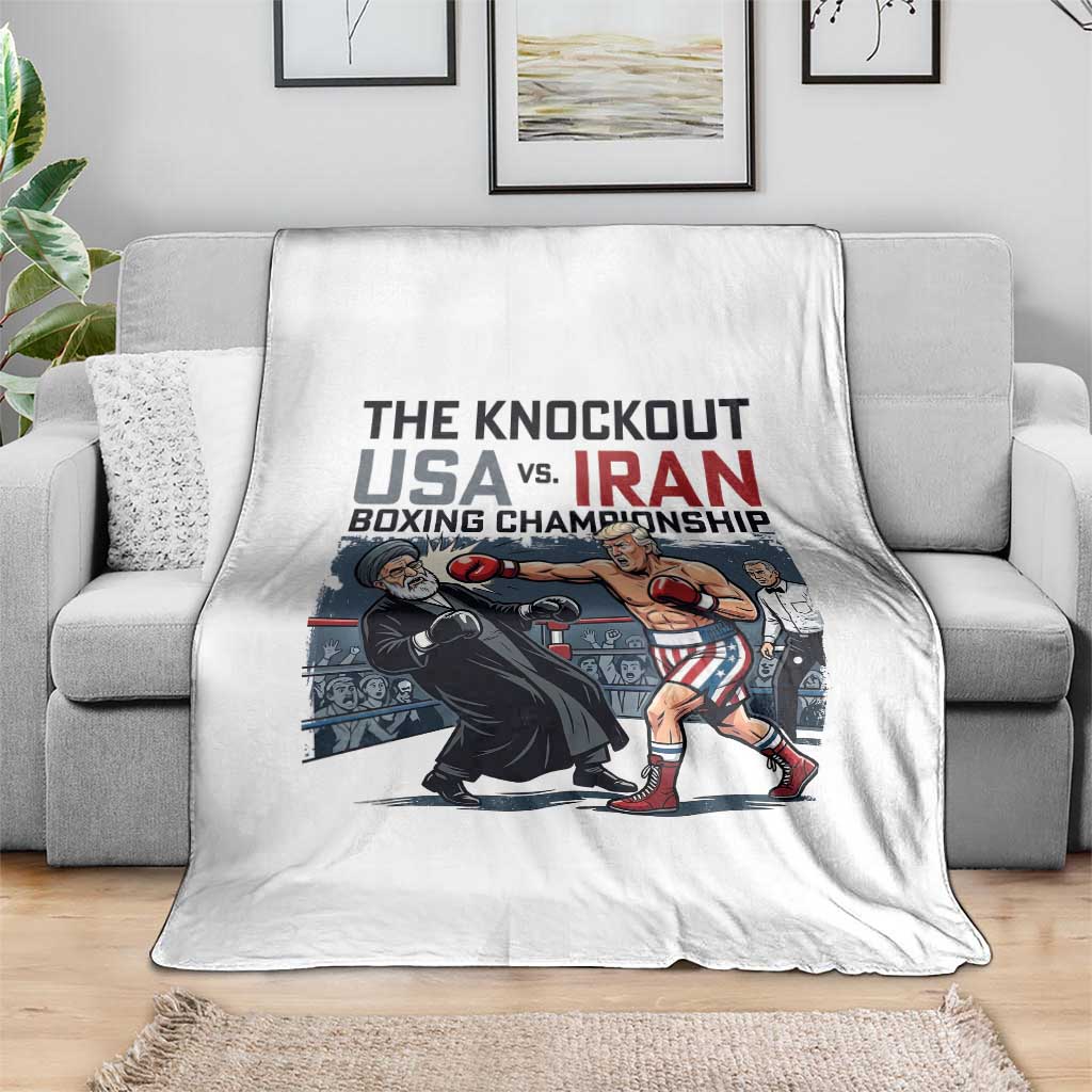 Sarcastic USA vs Iran Knockout Boxing Championship Throw Blanket Funny Political Satire Fight Night TS02 Print Your Wear