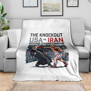 Sarcastic USA vs Iran Knockout Boxing Championship Throw Blanket Funny Political Satire Fight Night TS02 Print Your Wear