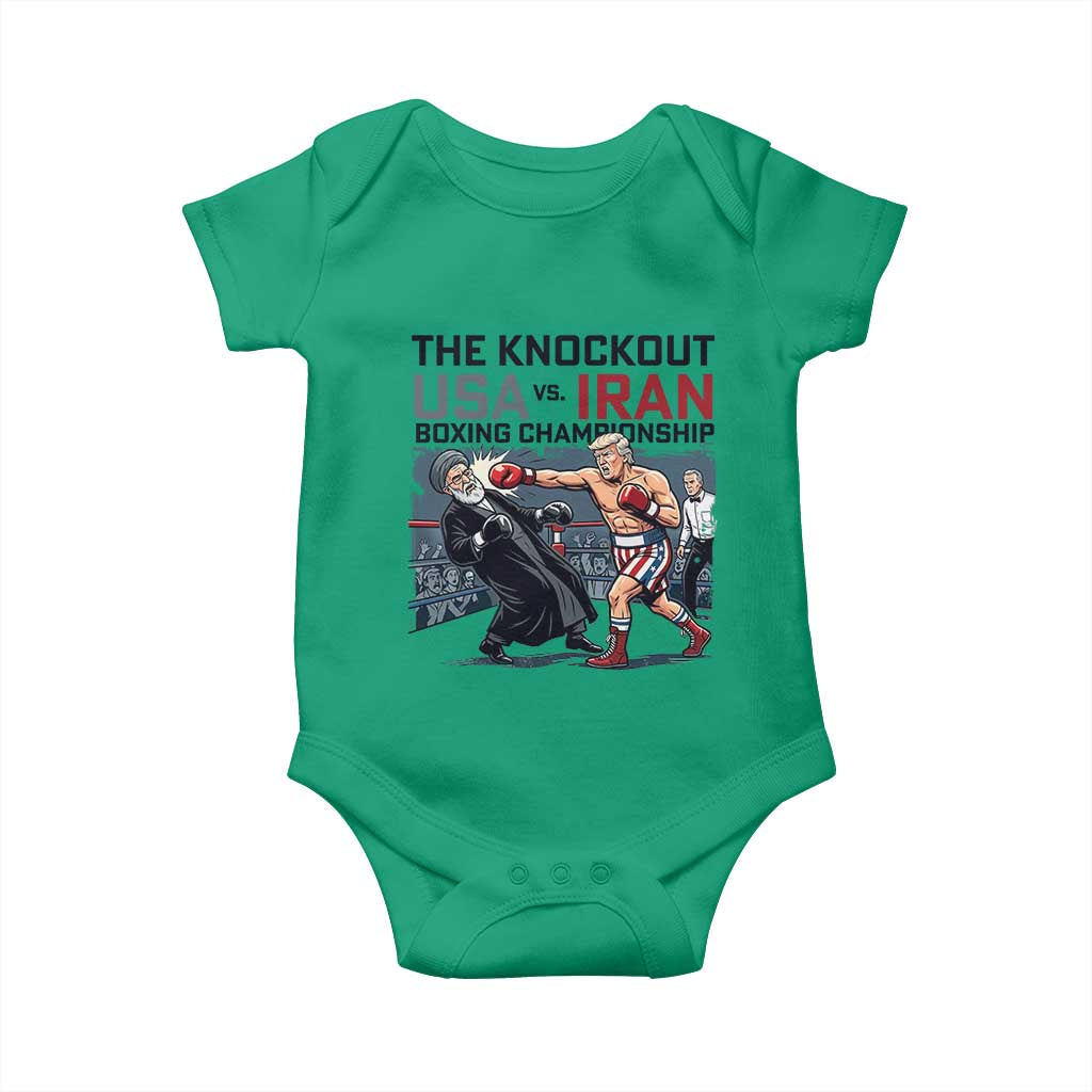 Sarcastic USA vs Iran Knockout Boxing Championship Baby Onesie Funny Political Satire Fight Night TS02 Irish Green Print Your Wear