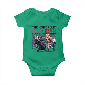 Sarcastic USA vs Iran Knockout Boxing Championship Baby Onesie Funny Political Satire Fight Night TS02 Irish Green Print Your Wear