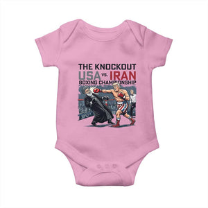 Sarcastic USA vs Iran Knockout Boxing Championship Baby Onesie Funny Political Satire Fight Night TS02 Light Pink Print Your Wear