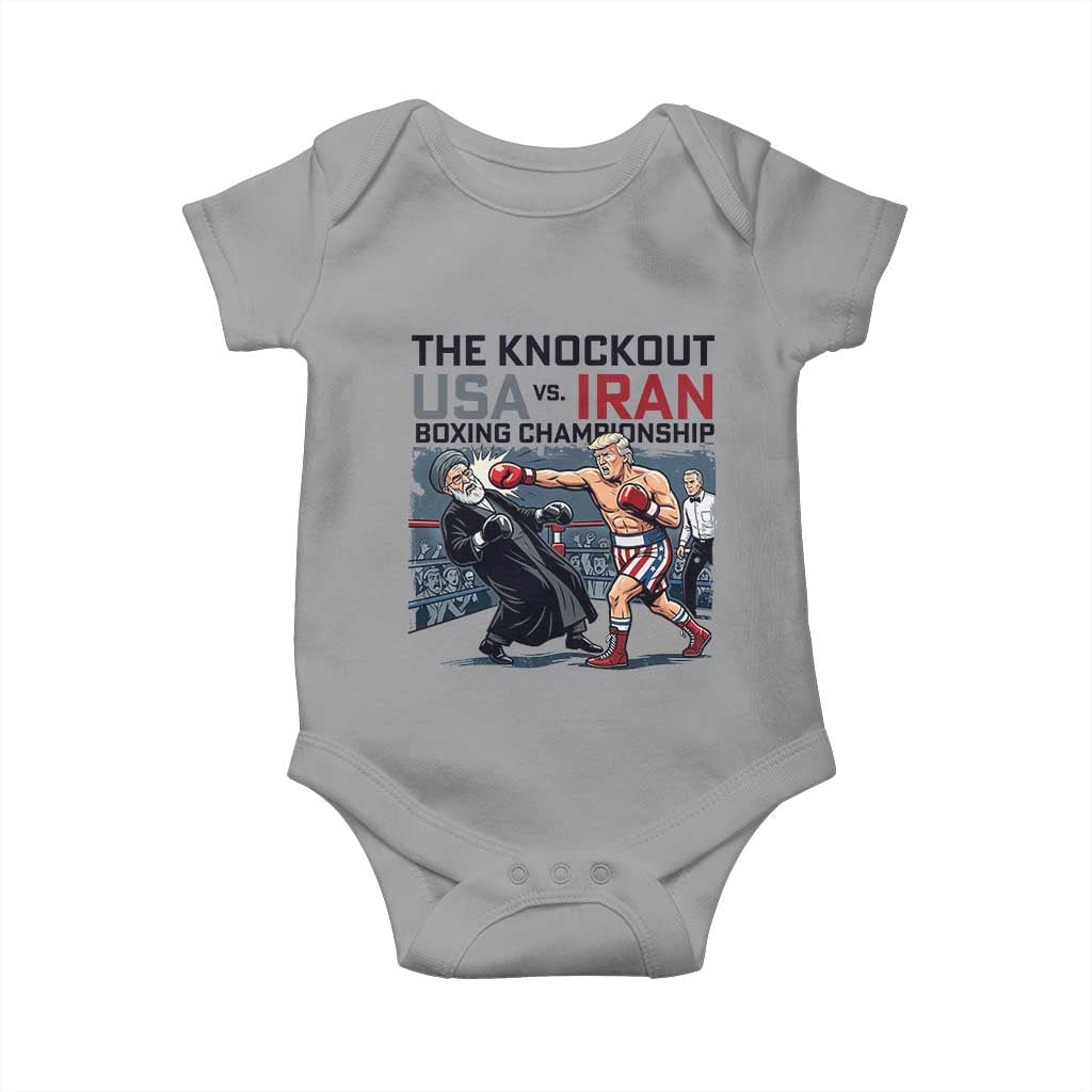 Sarcastic USA vs Iran Knockout Boxing Championship Baby Onesie Funny Political Satire Fight Night TS02 Sport Gray Print Your Wear