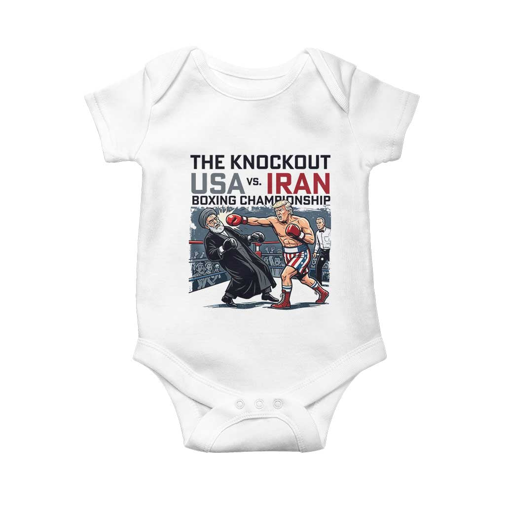 Sarcastic USA vs Iran Knockout Boxing Championship Baby Onesie Funny Political Satire Fight Night TS02 White Print Your Wear