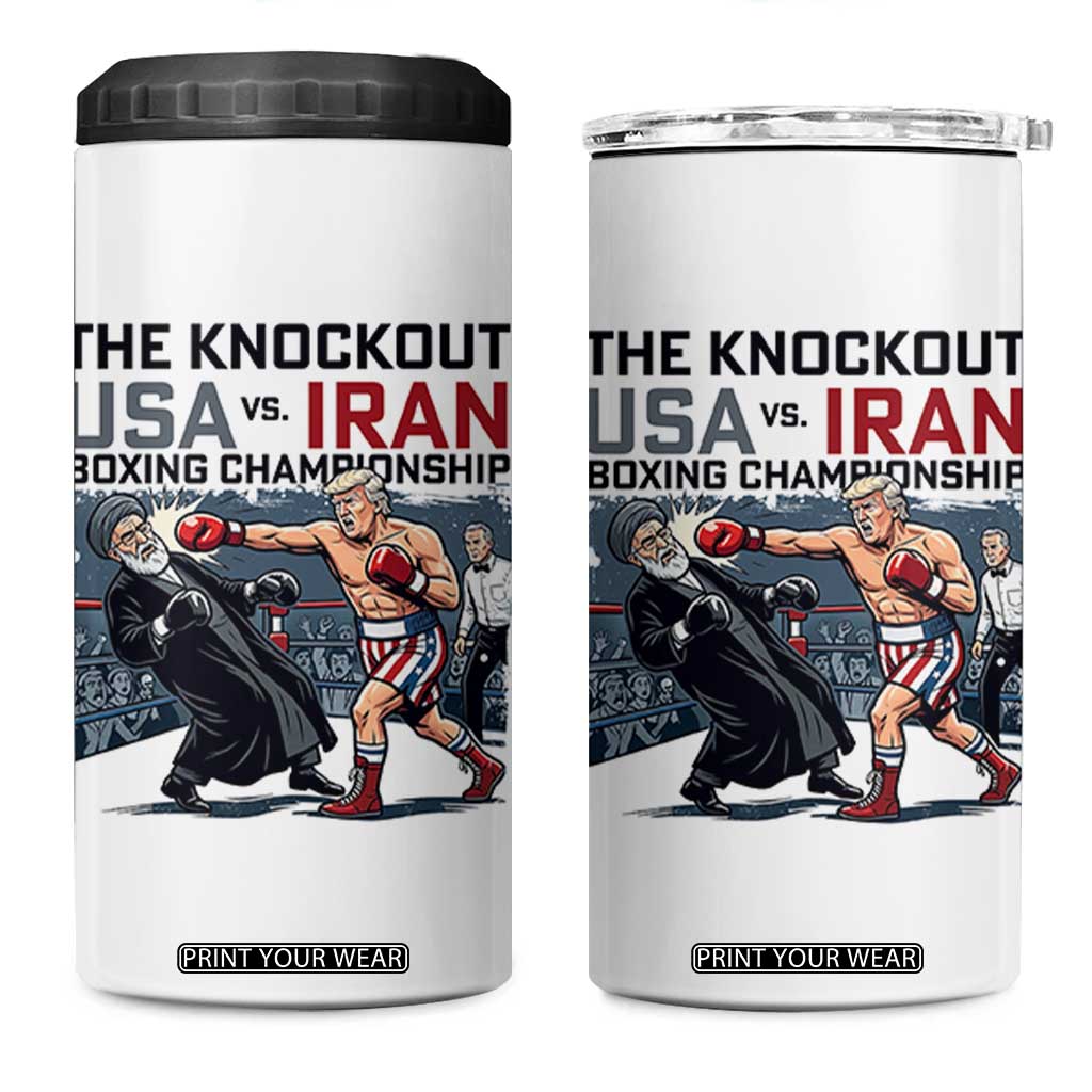 Sarcastic USA vs Iran Knockout Boxing Championship 4 in 1 Can Cooler Tumbler Funny Political Satire Fight Night TS02 One Size: 16 oz White Print Your Wear
