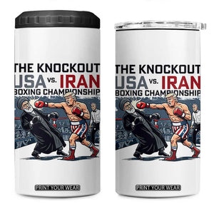 Sarcastic USA vs Iran Knockout Boxing Championship 4 in 1 Can Cooler Tumbler Funny Political Satire Fight Night TS02 One Size: 16 oz White Print Your Wear