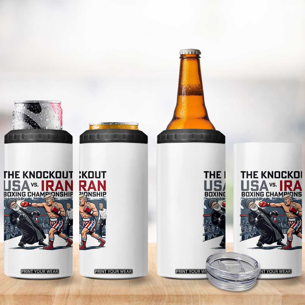 Sarcastic USA vs Iran Knockout Boxing Championship 4 in 1 Can Cooler Tumbler Funny Political Satire Fight Night TS02 Print Your Wear