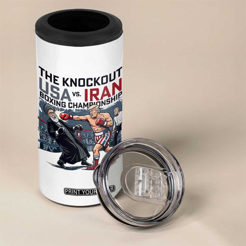 Sarcastic USA vs Iran Knockout Boxing Championship 4 in 1 Can Cooler Tumbler Funny Political Satire Fight Night TS02 Print Your Wear