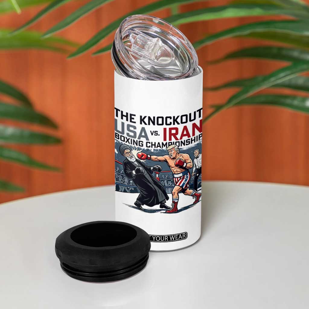 Sarcastic USA vs Iran Knockout Boxing Championship 4 in 1 Can Cooler Tumbler Funny Political Satire Fight Night TS02 Print Your Wear