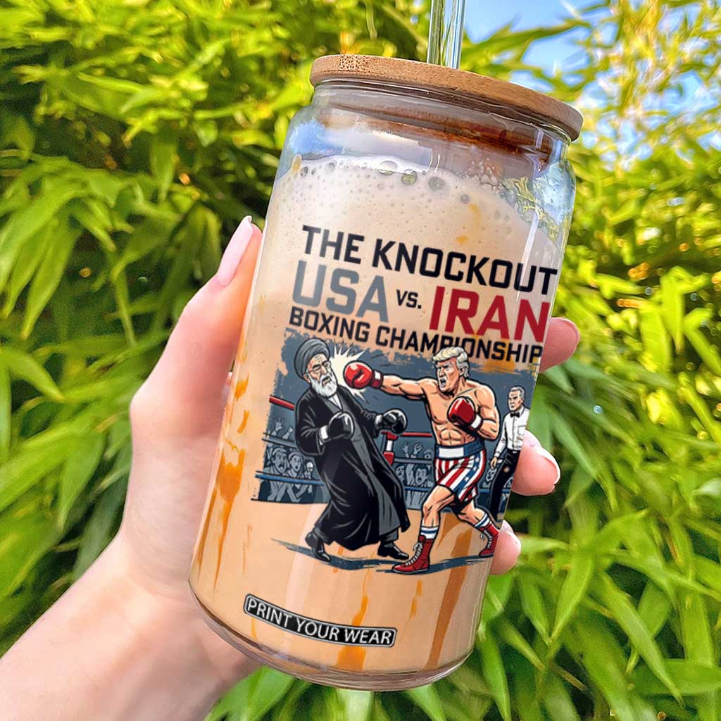 Sarcastic USA vs Iran Knockout Boxing Championship Glass Can Funny Political Satire Fight Night TS02 White Print Your Wear