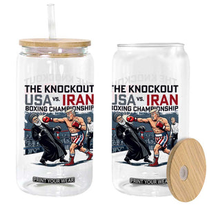 Sarcastic USA vs Iran Knockout Boxing Championship Glass Can Funny Political Satire Fight Night TS02 Print Your Wear