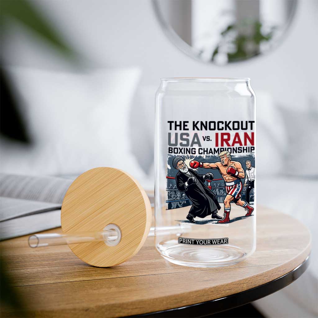 Sarcastic USA vs Iran Knockout Boxing Championship Glass Can Funny Political Satire Fight Night TS02 Print Your Wear