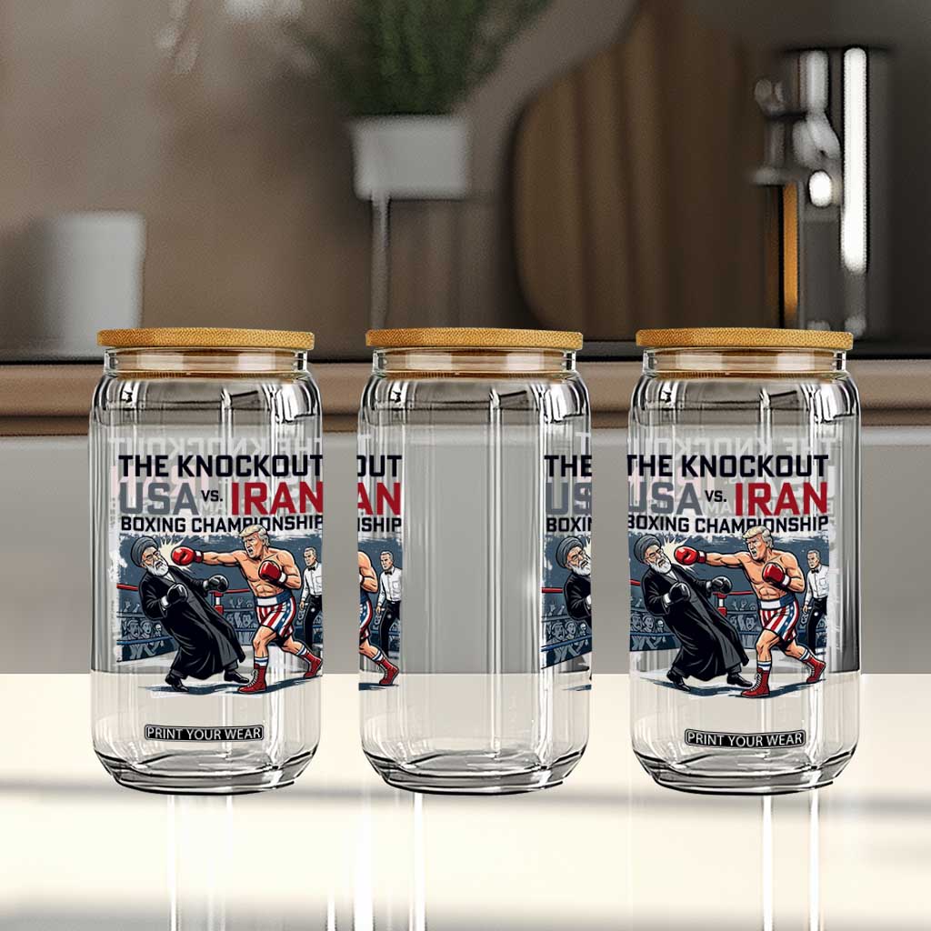 Sarcastic USA vs Iran Knockout Boxing Championship Glass Can Funny Political Satire Fight Night TS02 Print Your Wear