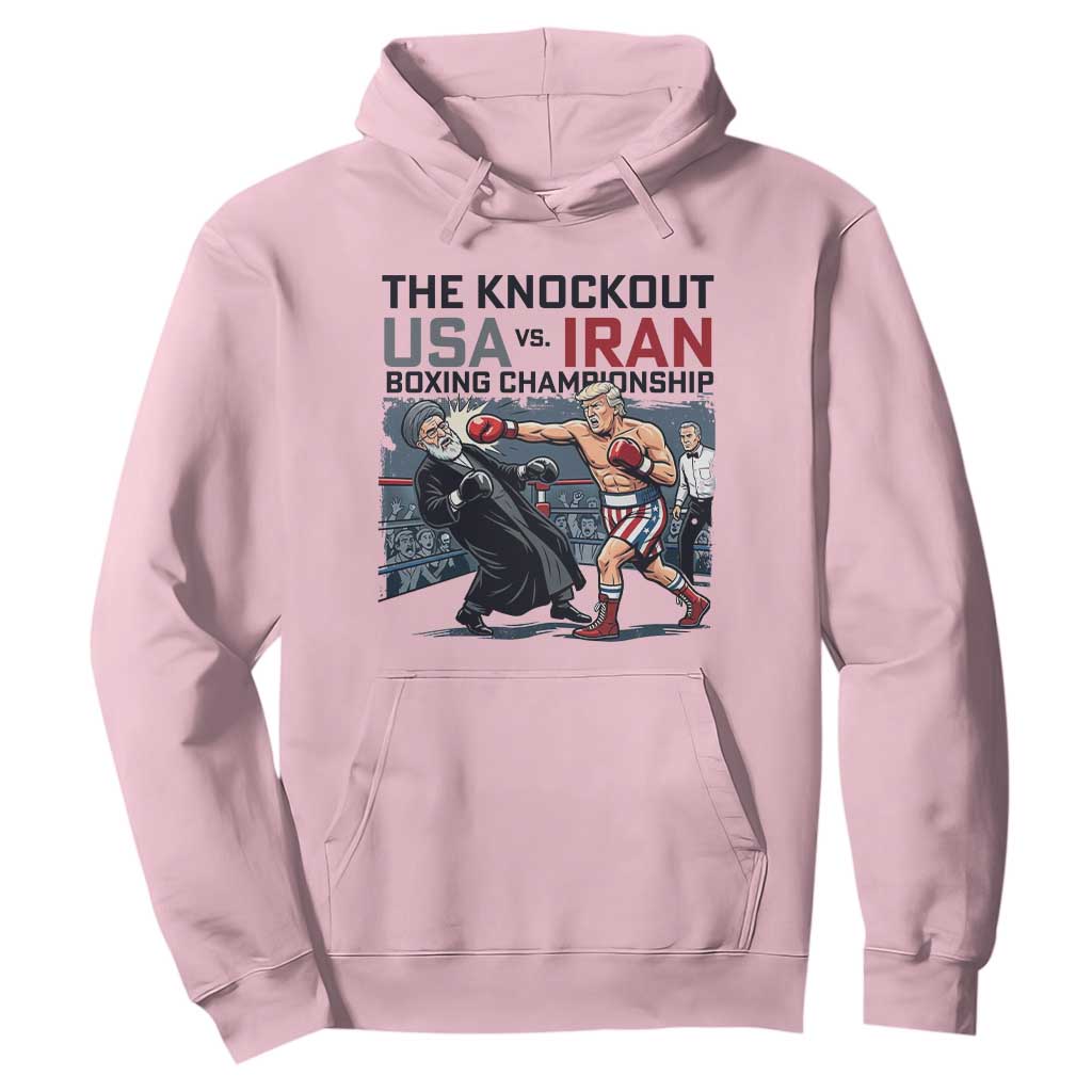 Sarcastic USA vs Iran Knockout Boxing Championship Hoodie Funny Political Satire Fight Night TS02 Light Pink Print Your Wear