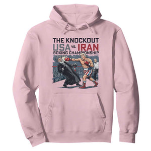Sarcastic USA vs Iran Knockout Boxing Championship Hoodie Funny Political Satire Fight Night TS02 Light Pink Print Your Wear